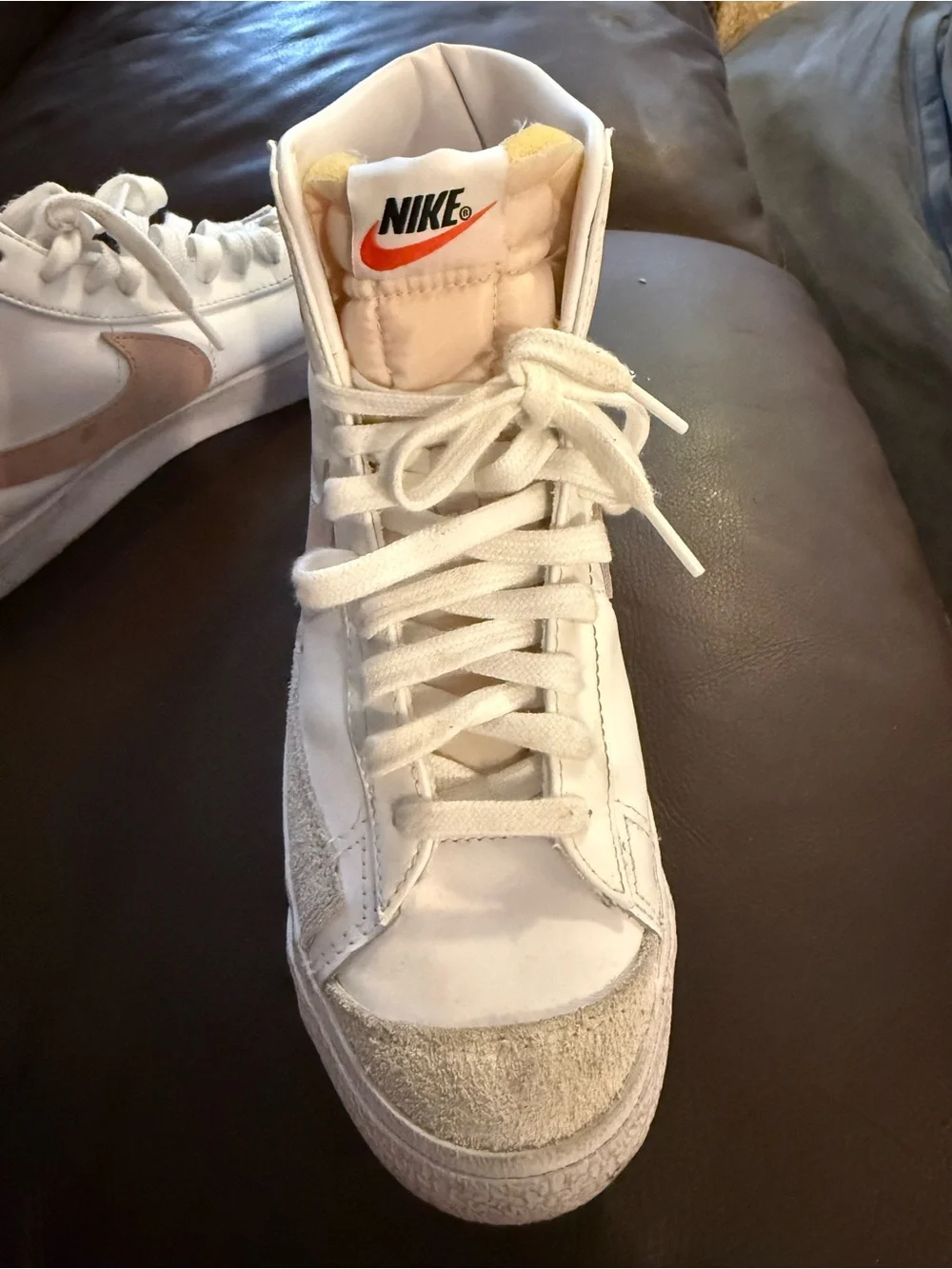 Nike Women’s High-Top Sneakers in White, Beige and Orange Accent